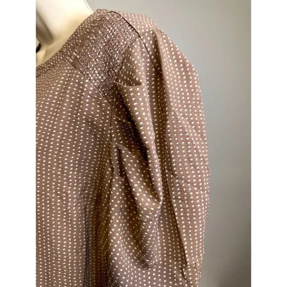 $78 NWT Adrianna Papell Plus Size 1x Brown Cream Polka Dot Short Sleeve Blouse - Picture 4 of 14